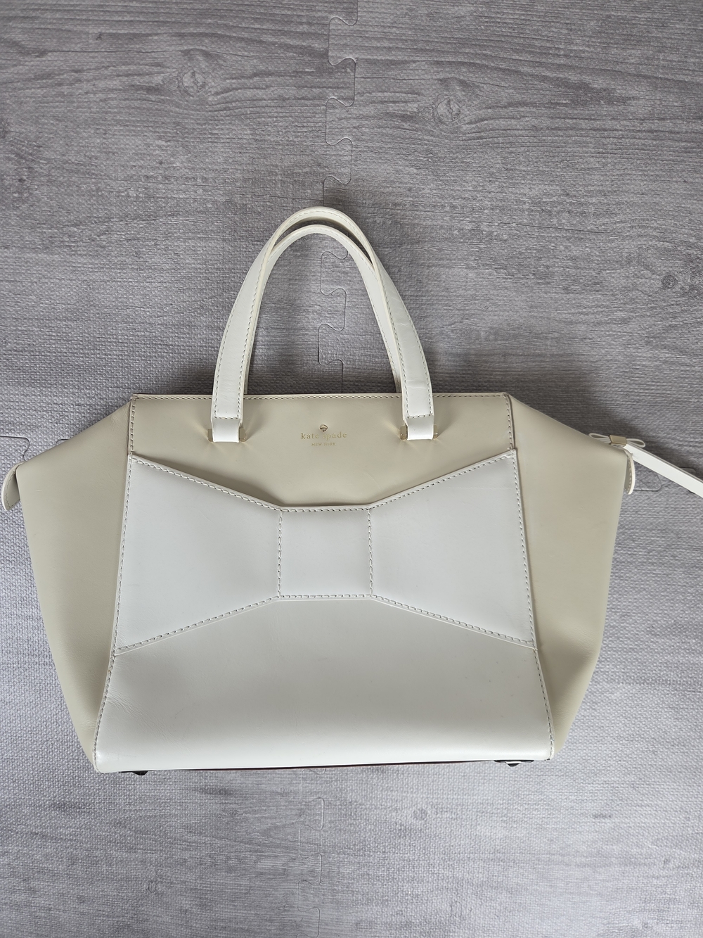 Kate Spade New York Two Tone Cream Leather Satchel Structured Tote Bag